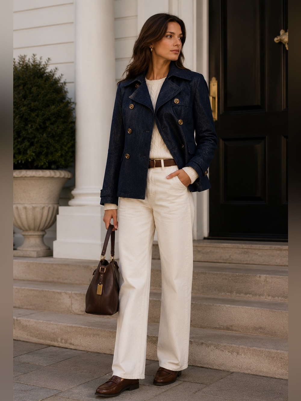 Lauren Jean Co. Ralph Lauren Navy Blue Metallic Double Breasted Military Jacket